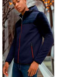 Chamarra para hombre con capucha y cierre frontal, diseño moderno casual ideal para climas fríos, perfecta para combinar con jeans o looks urbanos de temporada Comodidad y Estilo Activo Capucha Con Cremallera - Azul Marino - Ver 3