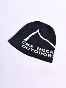 1pc Unisex American Street Letter Intarsia Reversible Knit Beanie Hat, Unisex Hip Hop Skateboard Ear Warmer Skull Cap, Suitable For Outdoor Walking, Shopping, Daily Wear, Autumn/Winter