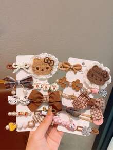 Sanrio 10 piezas de accesorios para niñas de Sanrio, accesorios infantiles, pasadores de cabello para niños, pasadores de cabello para niñas, pasadores de cabello con moño de tela, pasadores de cabello para Hello Kitty, gatos lindos y flequillo lateral