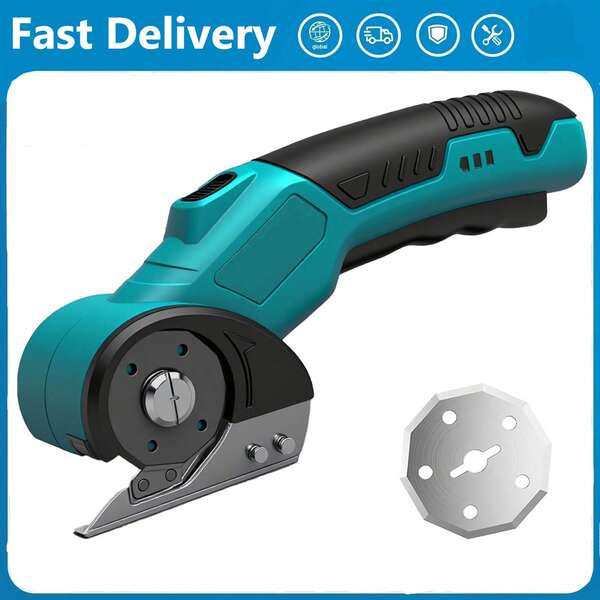 Electric Powered Scissors Cutter, Cordless Rotary Leather Cutter With 2PCS Blades, USB-C Charging Portable Cutter For Paper, Leather, Plastic, Sewing And Crafting