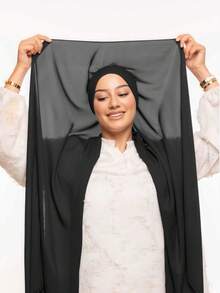 1 pieza Clásico casual de mujer Chal de gasa instantáneo, unicolor, tela de modal cómoda y transpirable, turbante de cinta elástica, pañuelo de gasa integrado, adecuado para el uso diario musulmán