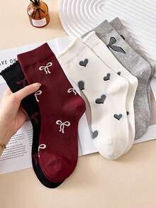 4 đôi tất dài đến bắp chân có nơ trang trí, tất thu/đông mới, tất cổ cao có nơ, tất cao đến đầu gối có gân mềm mại với phong cách học đường ngọt ngào - Nhiều màu - Xem 3