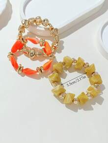 LADYCOCO 3 piezas Pulsera vintage de múltiples capas y colores de cuentas de acrílico gruesas, pulsera transformable con chapa dorada, para mujeres, parejas, fiestas, uso diario - Multicolor 24 - Ver 6