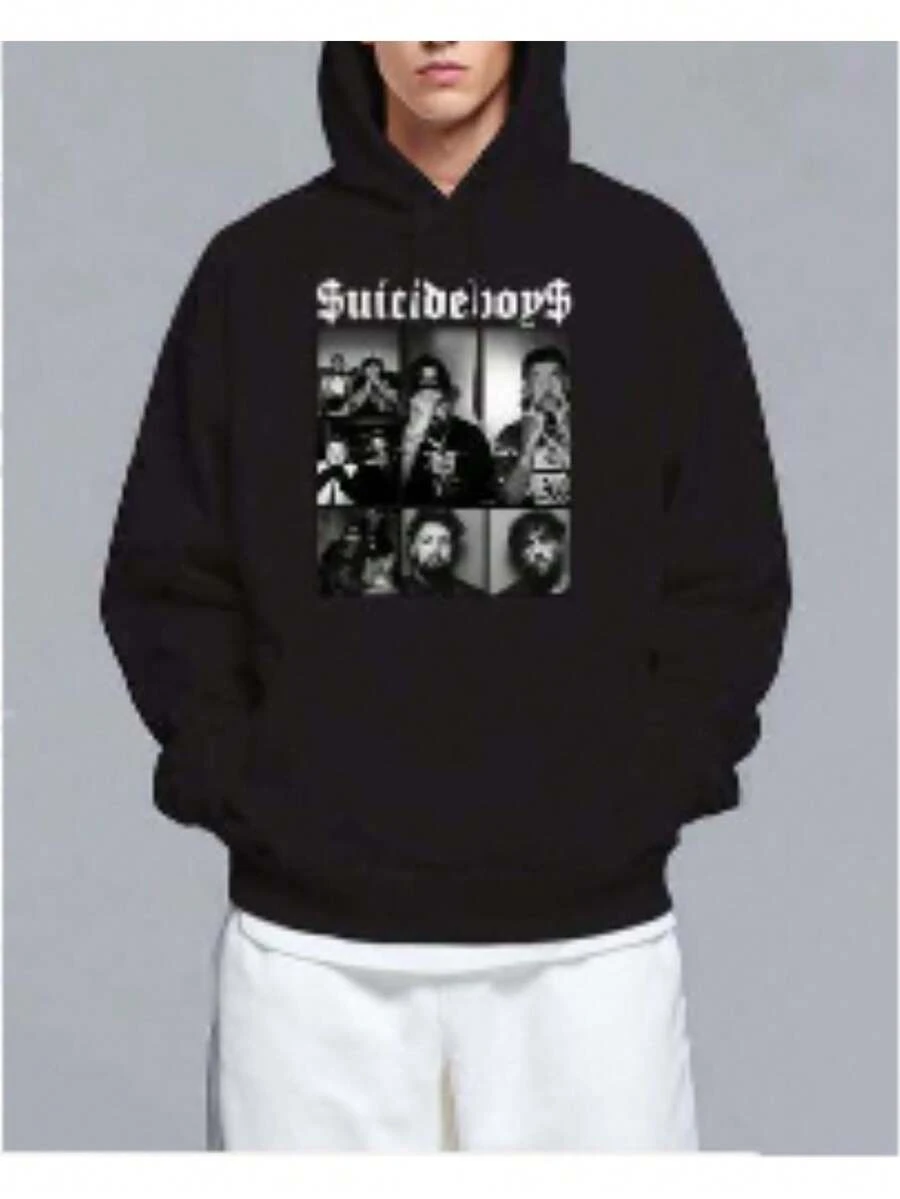 Suicideboy Era Tour Graphic Print Funny Graphic Men's Hoodie, Harajuku Style, Hip Hop, Rock, Unisex, Funny Graphic Men's Hoodie, Fashion Men's Streetwear, Standard Size, Men's Sweater, Men's Winter Sweater, Men's Sweatshirt, Funny Graphic Men's Hoodie, Vintage Halloween Hoodie, Halloween Hoodie - Black - View 1