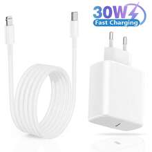 30W USB-C Fast Charging Adapter, EU Plug Charger With 3.3FT/6.6FT USB-C To Lightning Cable Charging Set, Compatible With IPhone 14 13 12 11 Pro Max Plus - EU C Type Plug(220-240V) - View 1