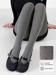 Women's Autumn Grey Polka Dot Elastic Skinny Tights, Fashionable Anti-Pilling, High Waist, Suitable For Casual Daily Wear, Paired With In Autumn, Cozy - Grey - View 1