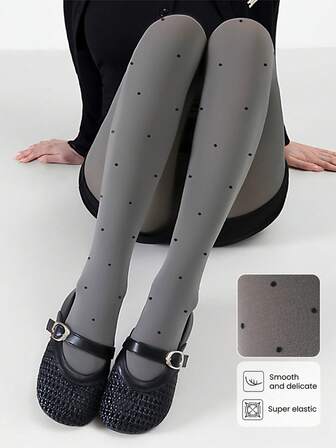 Dam höstgrå prickiga elastiska smala strumpbyxor, moderiktiga anti-nopping, hög midja, lämpliga för vardagsbruk, i kombination med höst, mysiga