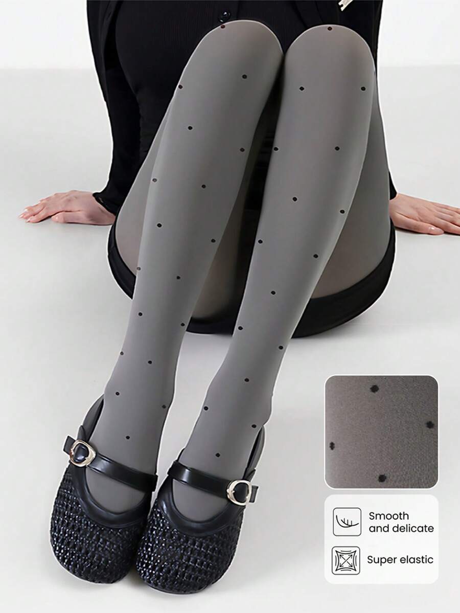 Women's Autumn Grey Polka Dot Elastic Skinny Tights, Fashionable Anti-Pilling, High Waist, Suitable For Casual Daily Wear, Paired With In Autumn, Cozy - Grey - View 1