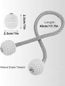 2pcs/4pcs/6pcs Gray Magnetic Curtain Clips, Faux Pearl Curtain Ties, Curtain Decorations, Magnetic Curtain Straps With Buckles, Window Tie Cord Clips For Home And Office, Pearl Decorative Cord Backing For Sheer Curtains Without Drilling - Multicolor - View 3
