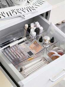 3/6pcs Multifunctional Plastic Cosmetic Drawer Organizer Box - Makeup, Jewelry, And Accessories Storage Solution For Vanity And Desk - Clear - View 3