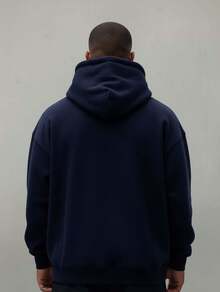Men's And Women's Plain Kangaroo Sweatshirt Cold Weather Blouse Cotton Lined Warm Tracksuit Coat With Pocket And Hood New Release 3 Cables Winter Cold Season - 藏蓝色 - 查看 2