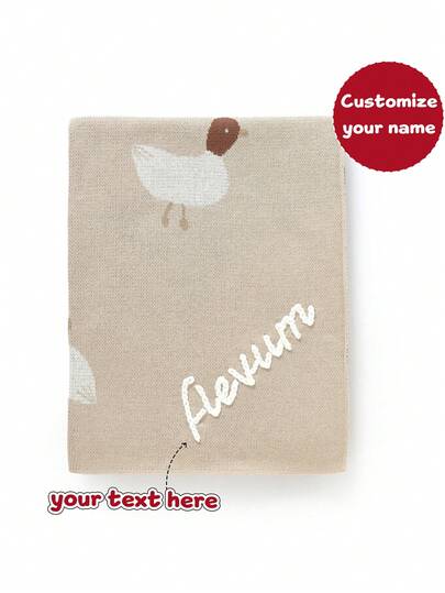Personalized Embroidered Name Kids Knit Blanket, Cute Duck Pattern, Soft & Cozy Casual Fashion Baby Throw Blanket