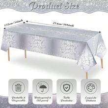 D3 Pcs Happy Birthday Tablecloths Plastic Birthday Tablecloths 54 X 108 Inches Glitter Disposable Table Covers Party Plies Decorations For Women - 銀色 - 查看 3