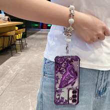 Butterfly 1 件极简主义支架手机壳，防震/TPU 硅胶软边豪华保护套带防尘孔，适用于三星 Galaxy S24 Ultra/S24 Plus/S24/S23 Ultra/S23 Plus/S23/S22 Ultra/S22 Plus/S22/S21 Ultra/S21 Plus/S21 FE/S23 FE/S20 Ultra/S20 Plus/S20 FE 和电镀 + TPU 硅胶软边全覆盖高端保护壳适用于 OPPO A5x/C12345678/987654321、OPPO A12345678987654321 - 紫色+支架+鏈 - 查看 3