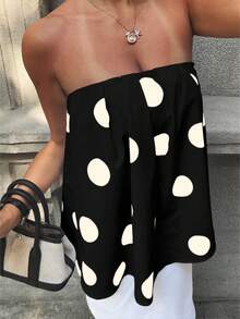 GLOpass Polka Dot Loose Fit Camisole Top, Sexy & Elegant For Daily Wear And Gatherings Black Summer - Black - View 3