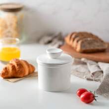Butter Crock With Water Line For Countertop, French Dish With Lid, Ceramic Keeper For Fresh Spreadable Butter, Container Holder For Kitchen And Home Decor, White - trắng - Xem 3