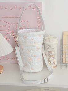 1 szt. pikowana okrągła torebka na ramię, torebka typu wiadro, śliczna okrągła torebka, przenośna torba podróżna na butelkę z wodą, torba na ramię z kieszenią na telefon, uchwyt na butelkę z wodą, torba podróżna na ramię z kwiatowym wzorem i kokardą, z odpinanym paskiem na ramię, śliczna okrągła torebka do podróży, codziennego życia, biura, nauki, na zewnątrz, do pracy, prezent urodzinowy, prezent dla przyjaciela - Wielokolorowe - Zobacz 16