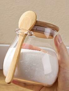 圆形玻璃罐套装（带木勺）- 350ml + 600ml + 1000ml | 高硼硅玻璃，耐热耐寒香料罐，用于香料、茶叶、坚果、糖果、零食、咖啡和食物储存 - 彩色 - 查看 9