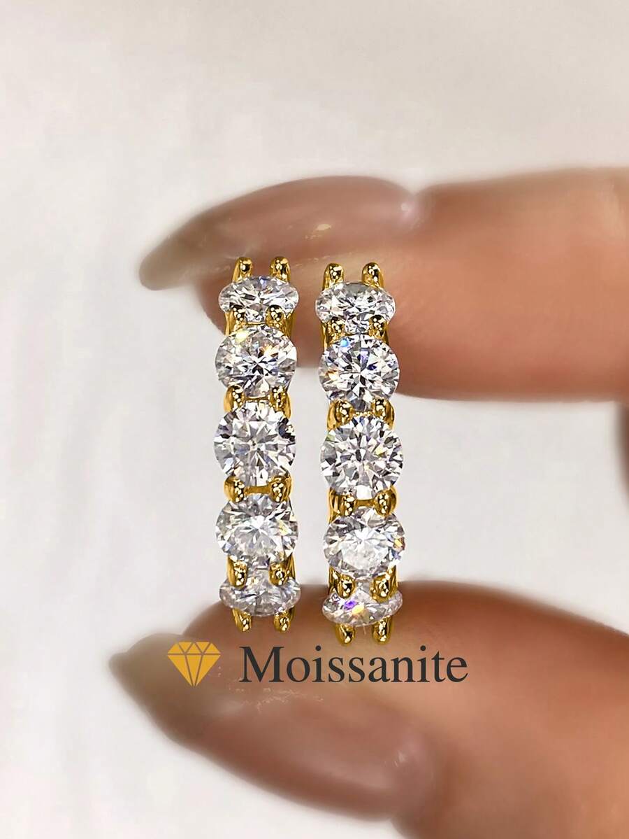 1 par de pendientes de moissanita de alta gama de 0,3 quilates, elegantes pendientes de compromiso y boda para mujer de plata de ley 925, joyas de lujo elegantes para novia y boda - Pendientes de moissanita - Ver 1