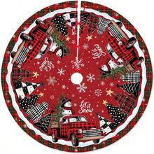 Tree Skirt 36 Inches, Red Truck Xmas Tree Skirt With Red Buffalo Plaid, Winter Tree Decorations Home Party Holiday Indoor Outdoor