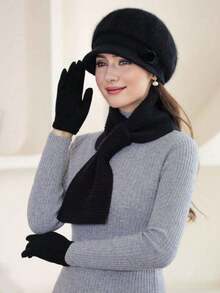 1/2/3 set da donna in moda, cappello in maglia e finta pelliccia, sciarpa e guanti, con decorazioni a pompon e fiori, cappello basco lavorato a maglia caldo, cappelli invernali antivento con sciarpa scalda collo e accessori guanti, regalo di San Valentino - Multicolore - Visualizzare 12