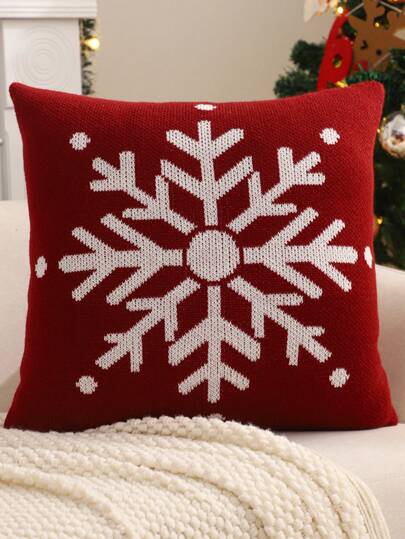 1 buc/2 buc față de pernă decorativă de Crăciun, jacquard tricotat cu fulgi de zăpadă și reni, decor de iarnă tip casă de la țară pentru sufragerie și dormitor, cadou de sărbători