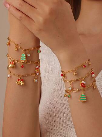 GEREIT 1 st. modernt och elegant armband i 18K rostfritt stål med stjärna, julklocka, födelsesten och odlad pärla, lämpligt för kvinnors vardagsbruk