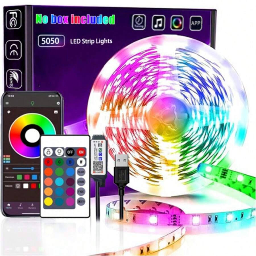 1 件 3.28 英尺-65.6 英尺智能 LED 灯带，RGB 变色音乐同步 LED 灯带，带 44 键/24 键遥控器和应用程序控制，可调光，可切割，适用于卧室、客厅、电视背光、厨房、酒吧、游戏室、情人节和派对装饰