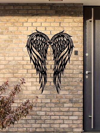 独特的黑色金属天使翅膀墙壁艺术装饰，适用于卧室、客厅或家居 - 铁质材质