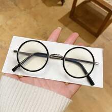 1 Piece Vintage Small Round Frame Eyeglasses - Stylish And Comfortable With Blue Lenses For Men And Women - 銀色 - 查看 7