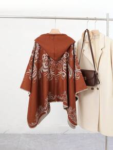 1件套花卉提花连帽时尚高端女士披肩斗篷，可搭配连衣裙 - 彩色 - 查看 2