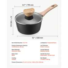 Pentola antiaderente da 1,42 L con coperchio in vetro temperato, pentola per zuppa e verdure con manico rimovibile, pentola per latte e verdure in lega di alluminio, nera - nero - Visualizzare 7