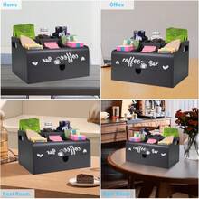 YUNRUICHI Coffee Station Organizer For Countertop Wooden Coffee Bar Accessories Storage With Drawer Detachable Coffee Pods Holder And Basket For Sugar Creamer - Black - View 3