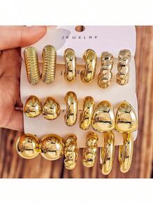 9 Pairs Resin & CCB Exaggerated C-Shaped Water Drop Earrings Set, Fashionable Jewelry - Ball - View 3