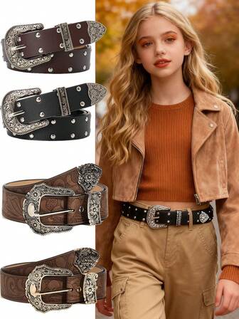 Vintage Brown Floral Embossed Belt With Antique Bronze-Toned Buckle – Stylish Accessory For Jeans, Dresses, And Shirts – Perfect Gift For Girls