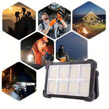 1/2pcs Outdoor Solar Powered Lighting Lamp, Portable LED Handheld Lamp With 144 LEDs, 8 Modes, Sturdy ABS Waterproof Housing, Suitable For Outdoor, Home, Travel, Camping, Fishing And Emergency Lighting, 3*1200mAh Rechargeable Battery For Long-Lasting Illumination, Supports Solar Charging, Type-C And USB Power Bank Charging, Compact Design, High-Quality Solar Power Bank, Essential For Hikers