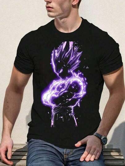 Camiseta casual de verano para hombre, con estampados gráficos de dibujos animados de personajes vibrantes, 100% algodón, 220 g de grosor.