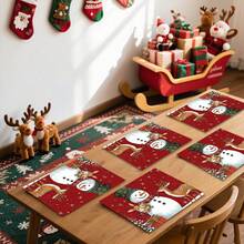 1 pieza/4 piezas/6 piezas/100 piezas Vajilla con patrón de muñeco de nieve y alce, aislante térmico, de poliéster lavable a máquina, vajilla protectora, decoración central, decoración diaria para la sala de estar familiar, adecuada para decoración de reuniones grupales