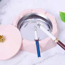 Tustao 1PC Stainless Steel Ashtray With Lids, Windproof, Cigarettes Ashtray For Indoor Or Outdoor Use, Ash Holder For Smokers, Desktop Smoking-Ash Tray For Home, Office Decoration, Pink - trắng - Xem 3