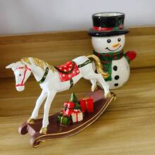 1pc Resin Christmas Rocking Horse Desktop Decor, Suitable For Home And Outdoor Garden, Great For Holiday And Thanksgiving Celebrations - Red and White - View 6
