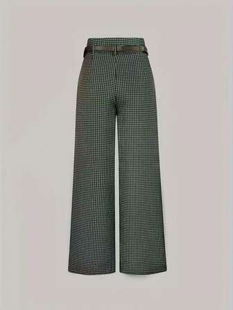 Dammode med rutiga vida ben, icke-stretchigt tyg, med bältesdekoration (inget bälte ingår)