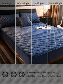 3件套藏蓝色水晶绒绗缝柔软床上用品套装（1个床笠+2个枕套），适用于卧室和客房，可机洗，四季皆宜 - 寶藍色 - 查看 11