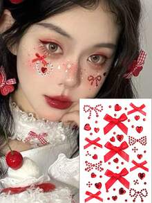 蝴蝶结形面部钻石贴，心形面部钻石贴，五色（粉、红、蓝、紫、白）蝴蝶结形面部装饰钻石贴，心形和圆形粘性面部贴片，面部贴纸，DIY面部贴纸 - 彩色 - 查看 12