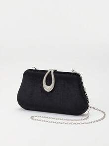 Shiny Velvet Evening Clutch | Rhinestone Embellished Luxury Handbag, Suitable For Weddings And Parties | Formal Ball Gala Clutch - Black - View 3