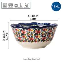 1/2/4/8 حبة أطباق سيراميك دائرية عالية الجودة، سعة 13.4 أونصة، بلون أزرق كلاسيكي، بنقشة زهور استوائية، آمنة للميكروويف والغسالة الآلية، مقاومة للصدأ - متعدد الألوان - مشاهدة 4