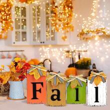 4 Pcs Fall Decorations Home, Fall Thanksgiving Table Decor Vintage Farmhouse Wooden Signs Autumn Tabletop Centerpieces Thanksgiving Fall Home Office Kitchen Harvest Party Tiered Tray Mantel Decor