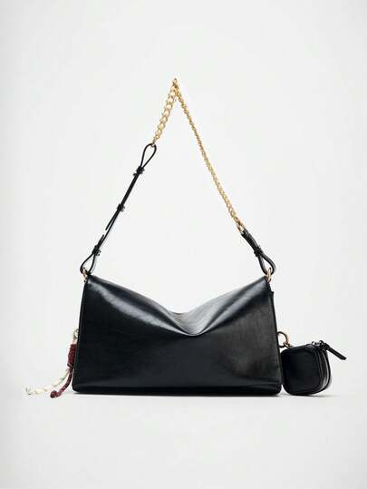 [Black Glossy Crescent Bag With Chain Strap + Coin Purse Charm] | 29cm Medium Underarm Bag | 2025 Autumn Chic Luxurious Large Capacity Tote Bag | Sexy Vibe Street Bag | Daily Date Crossbody Bag