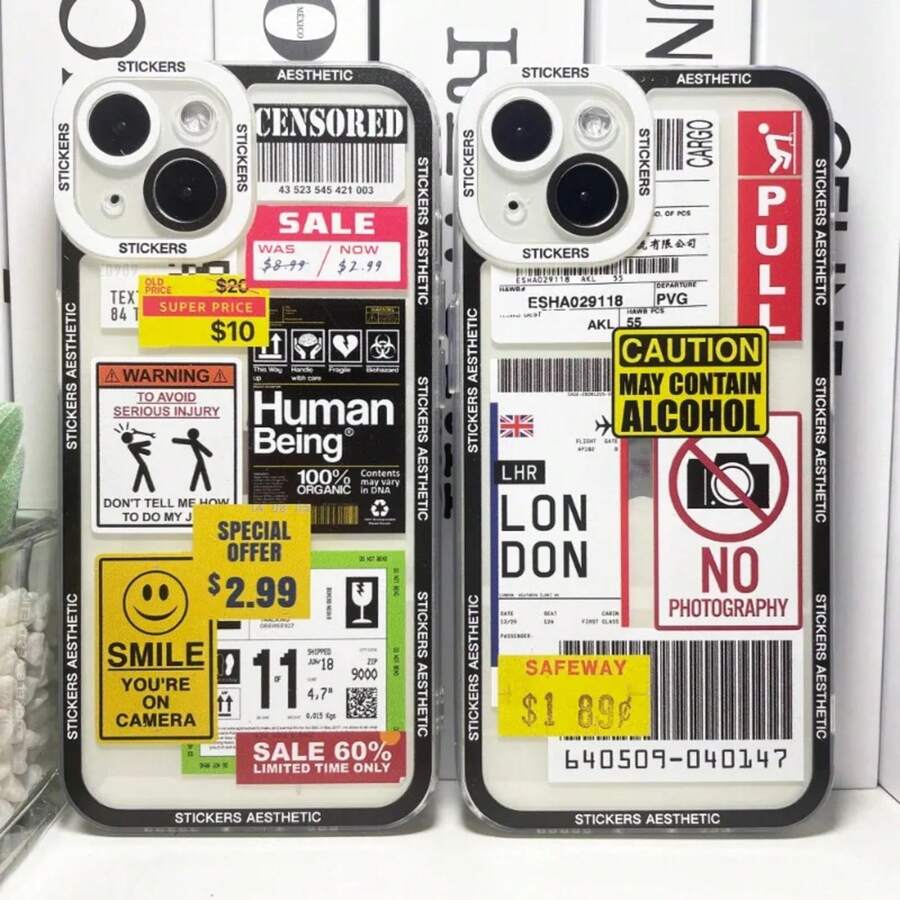 Funny Mix Labels Collage Stickers Phone Case Compatible With 16 15 14 13 12 11 Pro Max Mini X XS XR 7 8 Plus SE 16E Transparent Cover, Cover Compatible With 17 Pro Max Case, 17 Pro Case, 17 Case, 16 Pro Max Case - -3 - View 1