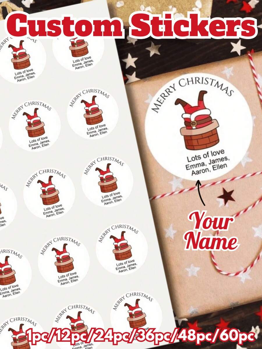 1/12/24/36/48 peças, adesivos de Natal personalizados para presentes - adesivo com nome personalizado de Papai Noel, adesivos de Natal personalizados, design de Papai Noel em uma cesta, decoração de presente de Feliz Natal, etiqueta de Natal, adesivos de envelope de Natal, adesivos de embalagem de doces Dim Sum, adesivos elegantes, adoráveis, coloridos e personalizados, escola, casa, escritório, para o dia dos pais, para formatura, para casamentos