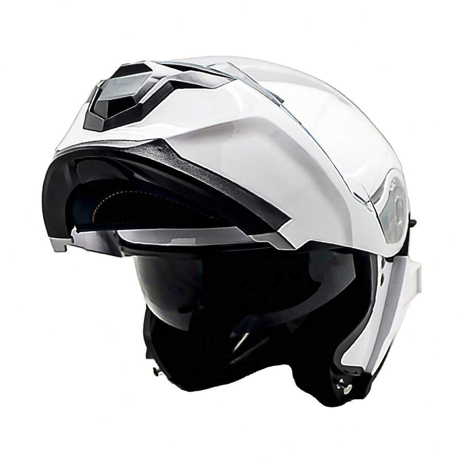 1Storm Motorcycle Street Bike Modular/Flip Up Dual Visor Sun Shield Full Face Helmet: HJK920 Glossy White - M - View 1